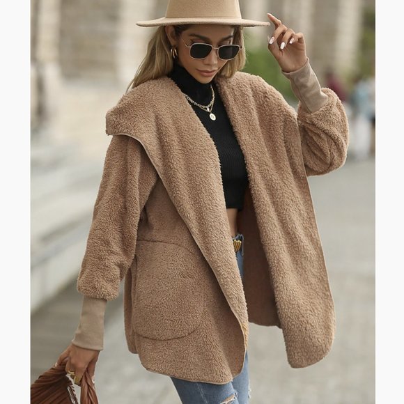 Hem & Thread Jackets & Blazers - Hem & Thread Push Soft Teddy Cardigan Hooded Coat